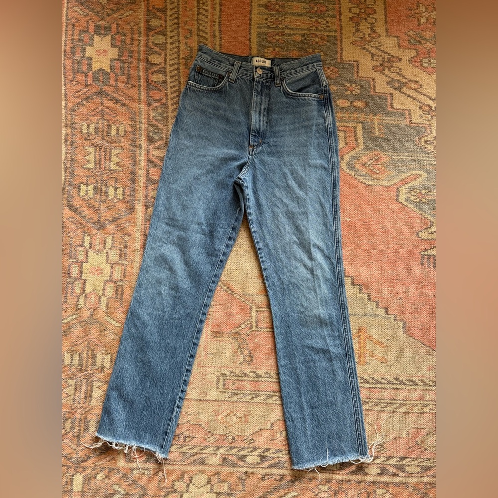 AGOLDE Riley Long Straight Jean Organic Cotton Medium Wash Raw Hem